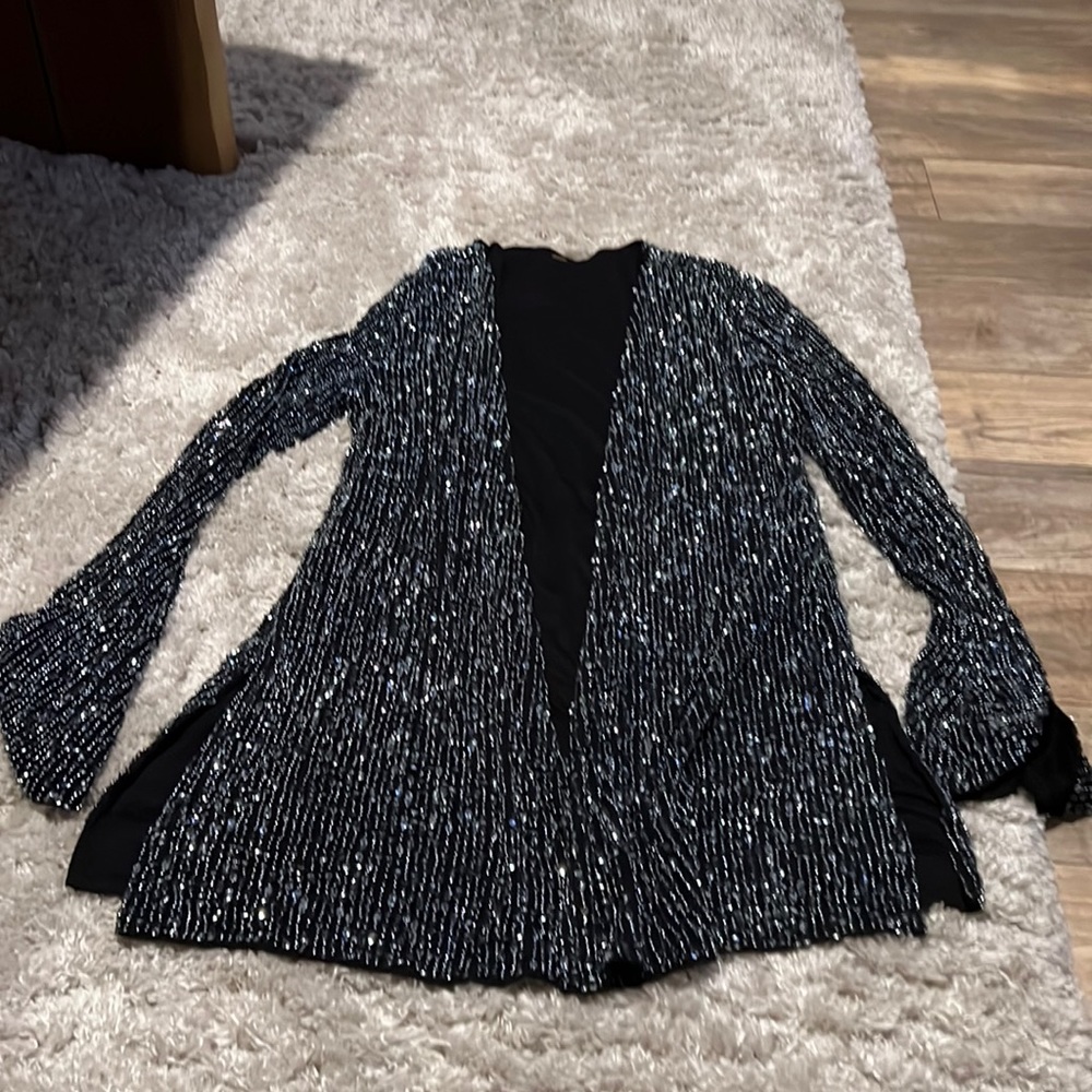 Free People Black and Silver Embellished Blazer